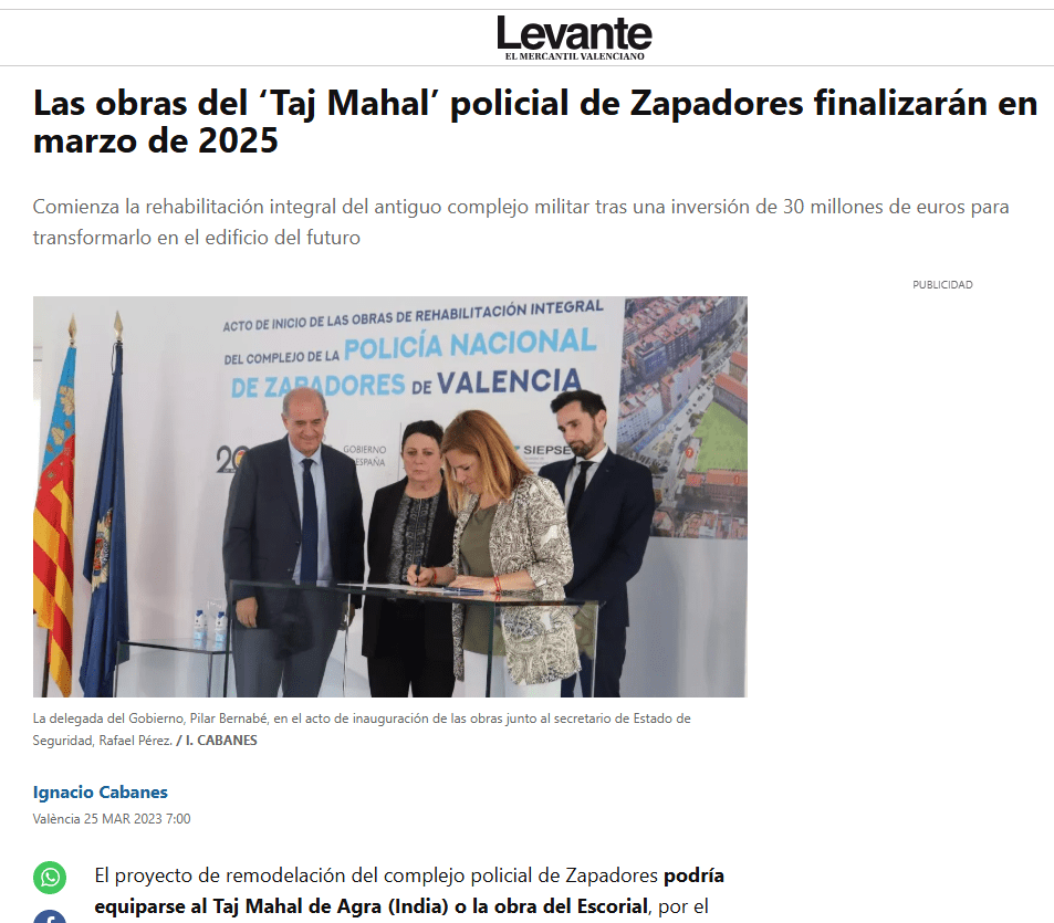 Artículo periódico levante Taj Mahal Policial
