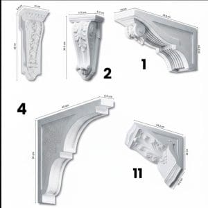 Ménsulas decorativas de escayola grandes - Modelos N°1, N°2, N°4, N°10 y N°11 con medidas