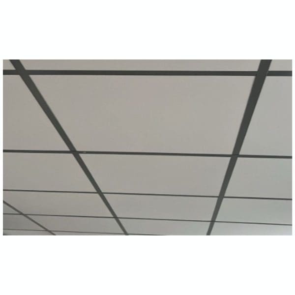 Techo placa acustica blanca y perfileria silver