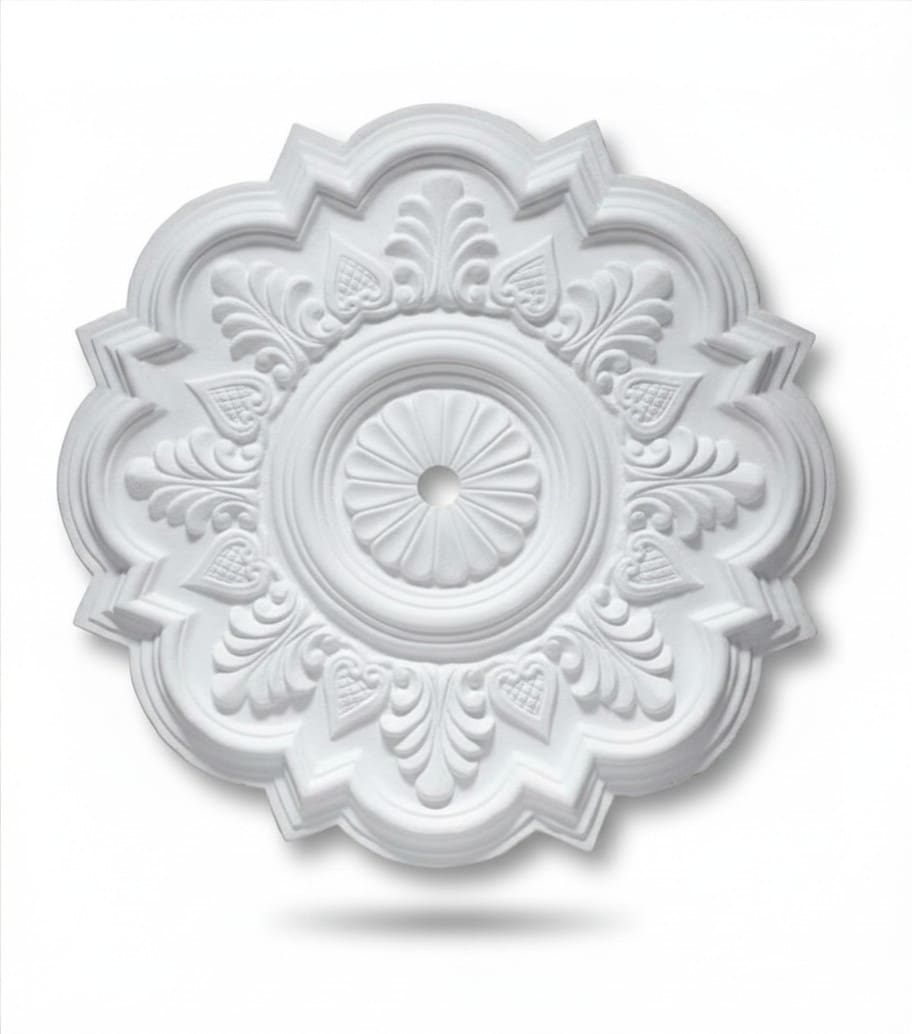 Plafón de escayola decorativo floral - Rosetón blanco ornamental para techo