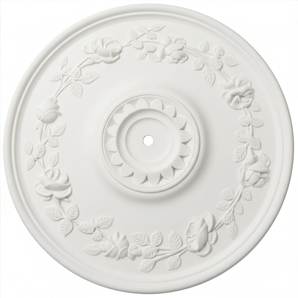 Plafón decorativo de escayola 39cm con relieve de rosas y flores para techo