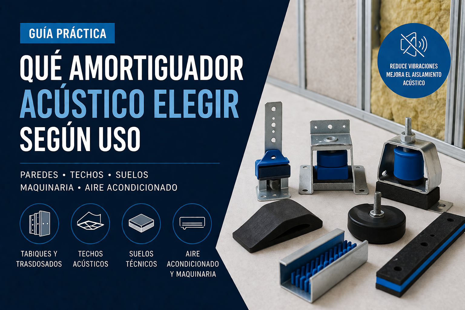 Amortiguadores acústicos para pladur, techos y maquinaria según uso