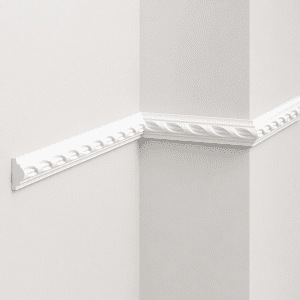 Moldura de pared tipo cuerda de alta densidad MDC252 instalada en esquina con diseño decorativo para interior