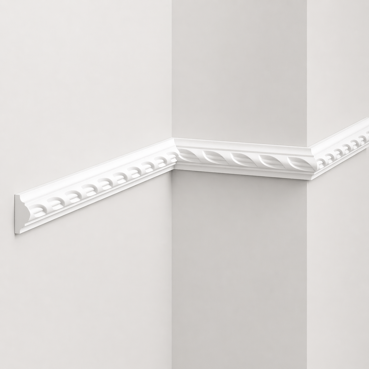 Moldura de pared tipo cuerda de alta densidad MDC252 instalada en esquina con diseño decorativo para interior