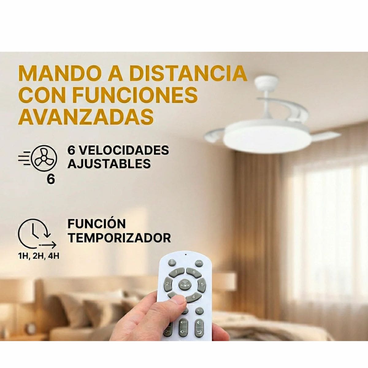 Ventilador de techo blanco de 3 aspas para salón, dormitorio y oficina