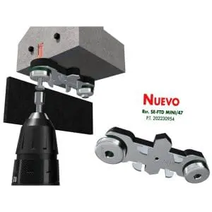 Amortiguador de goma SENOR SE‑FTD MINI/47 para perfiles TC‑47 – carcasa metálica, silentblock verde