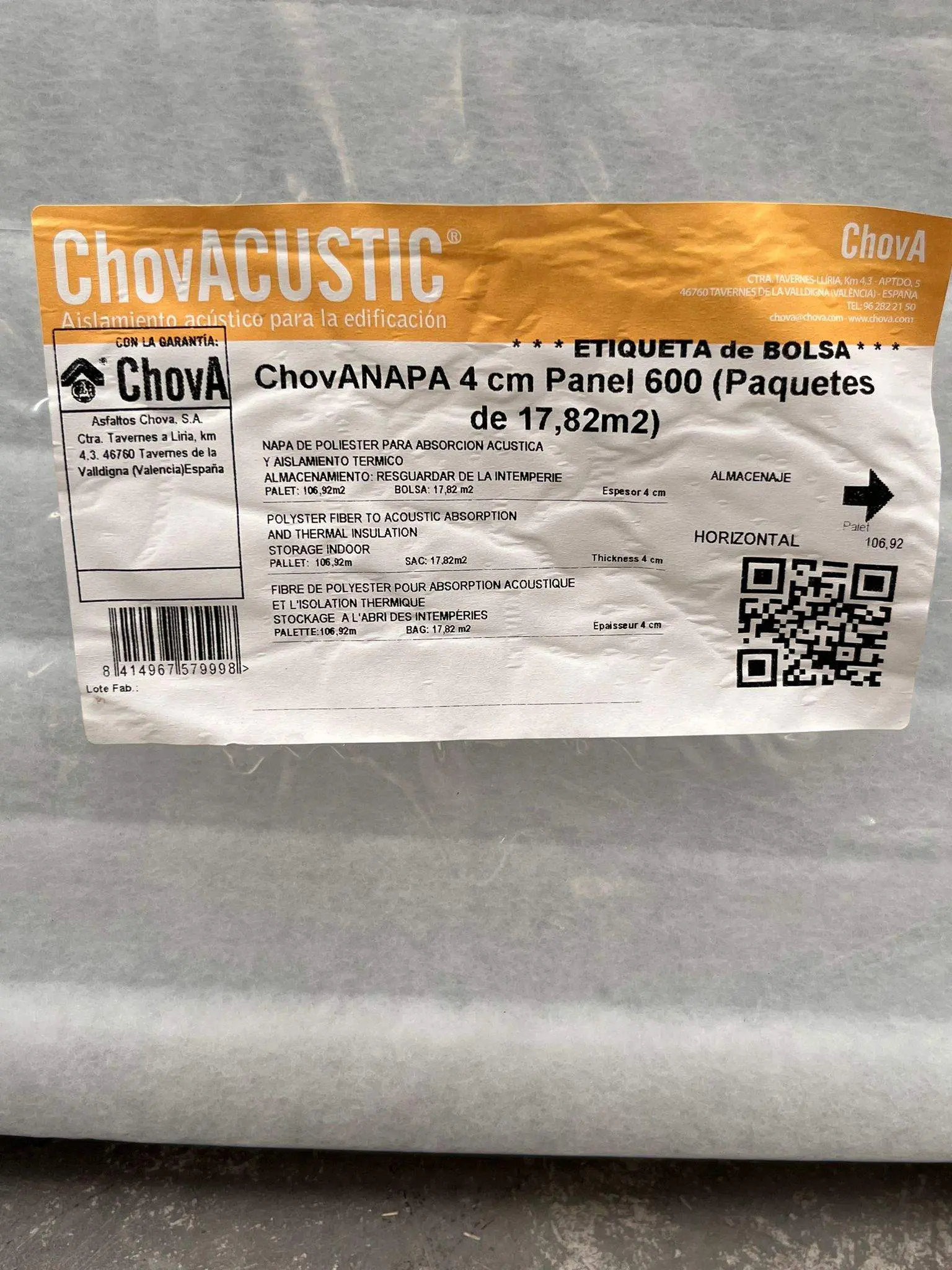 Etiqueta de la fibra acustica Chovanapa