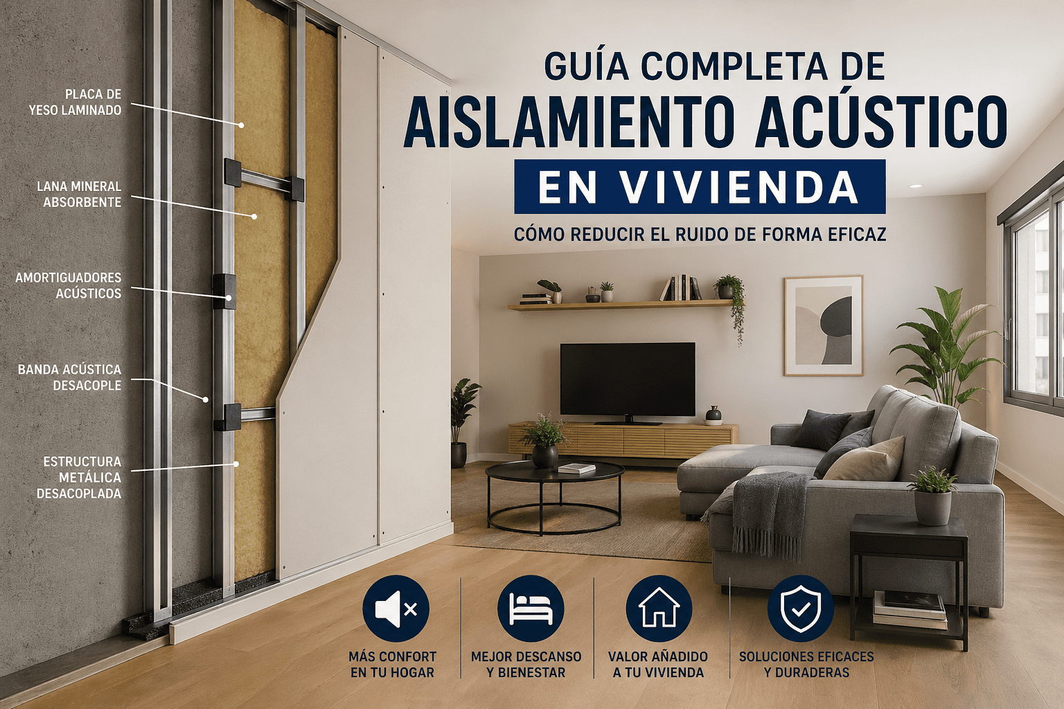 Guía de aislamiento acústico en vivienda con sistema de pladur y lana mineral