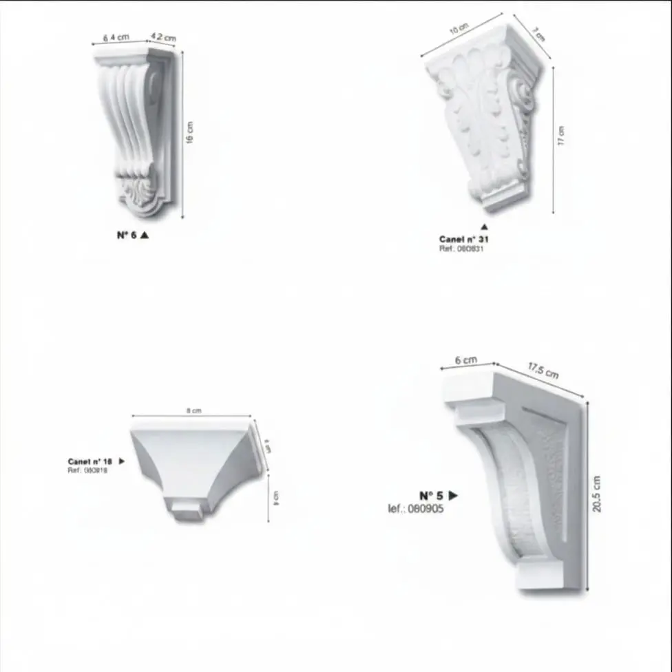 Ménsulas decorativas de escayola - Modelos N°6, N°31, N°18 y N°5 con medidas