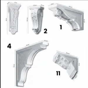 Ménsulas decorativas de escayola grandes - Modelos N°1, N°2, N°4, N°10 y N°11 con medidas