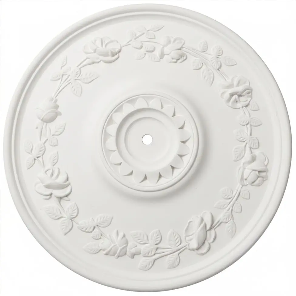 Plafón decorativo de escayola 39cm con relieve de rosas y flores para techo