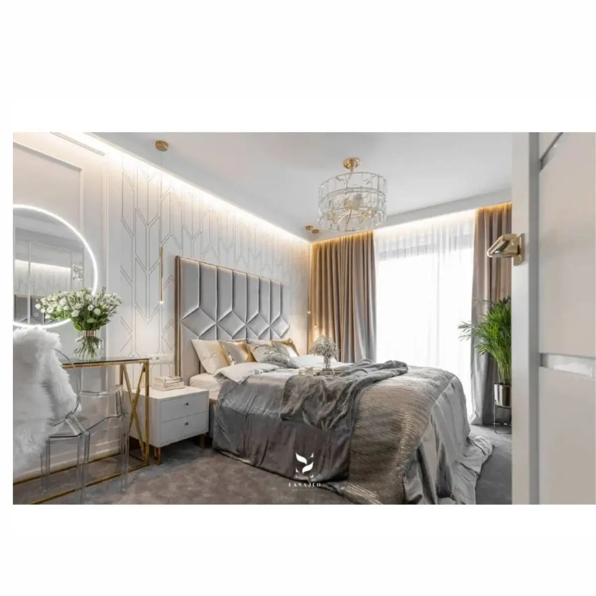 Cortinero liso minimalista instalado en salón moderno con cortinas ocultas