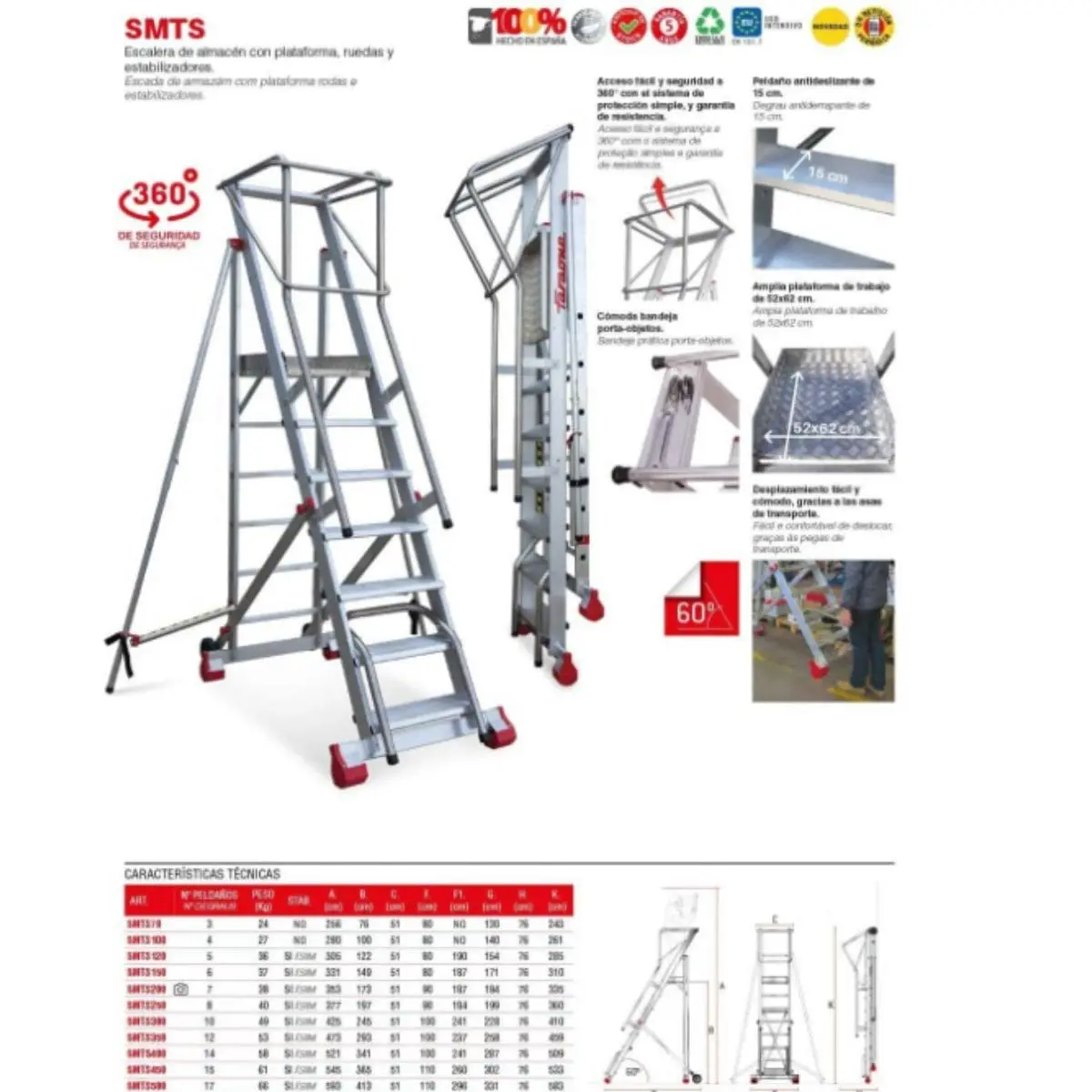 Escalera móvil de aluminio para almacenes