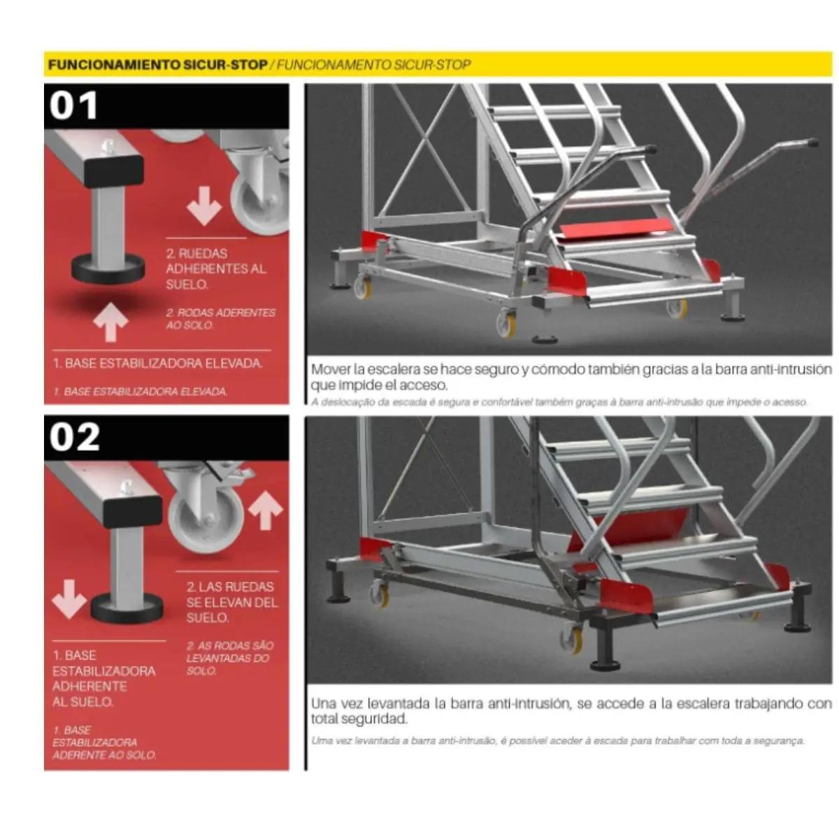 Escalera móvil industrial de aluminio Faraone