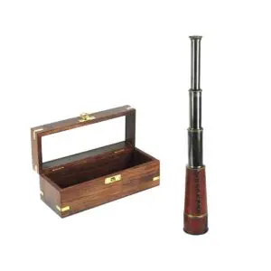 Telescopio decorativo de latón con caja