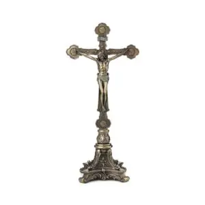 Jesús en la cruz de resina con acabado bronce