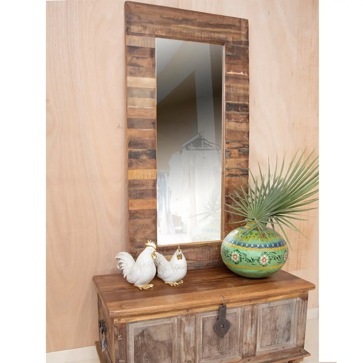 Espejo de madera reciclada estilo India para pared