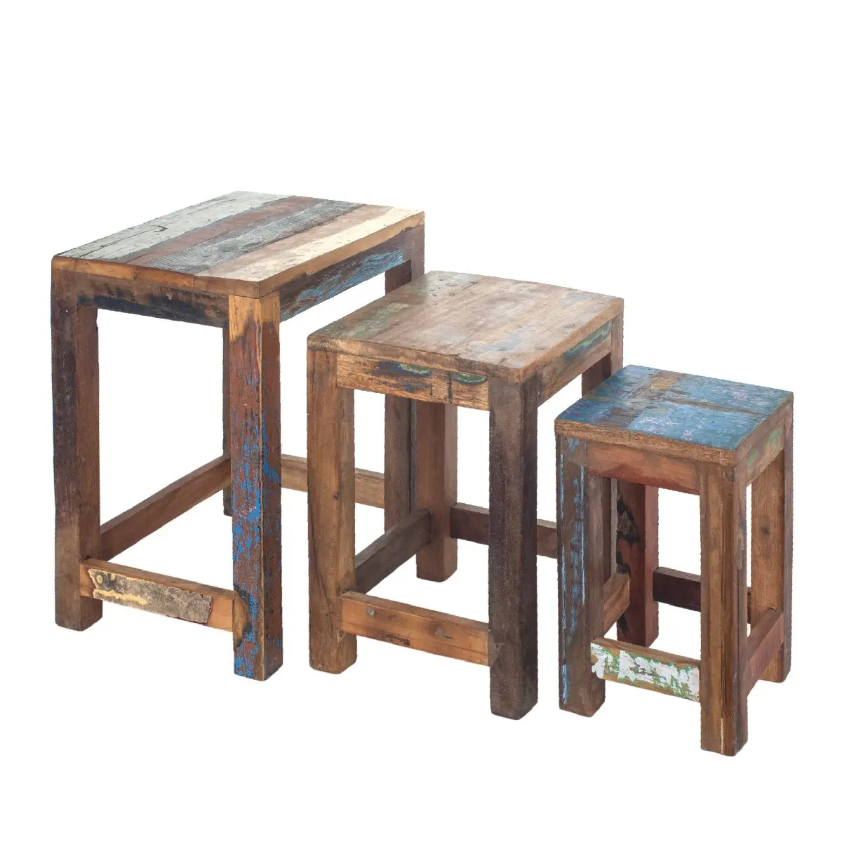 Set de 3 mesas nido de madera estilo India
