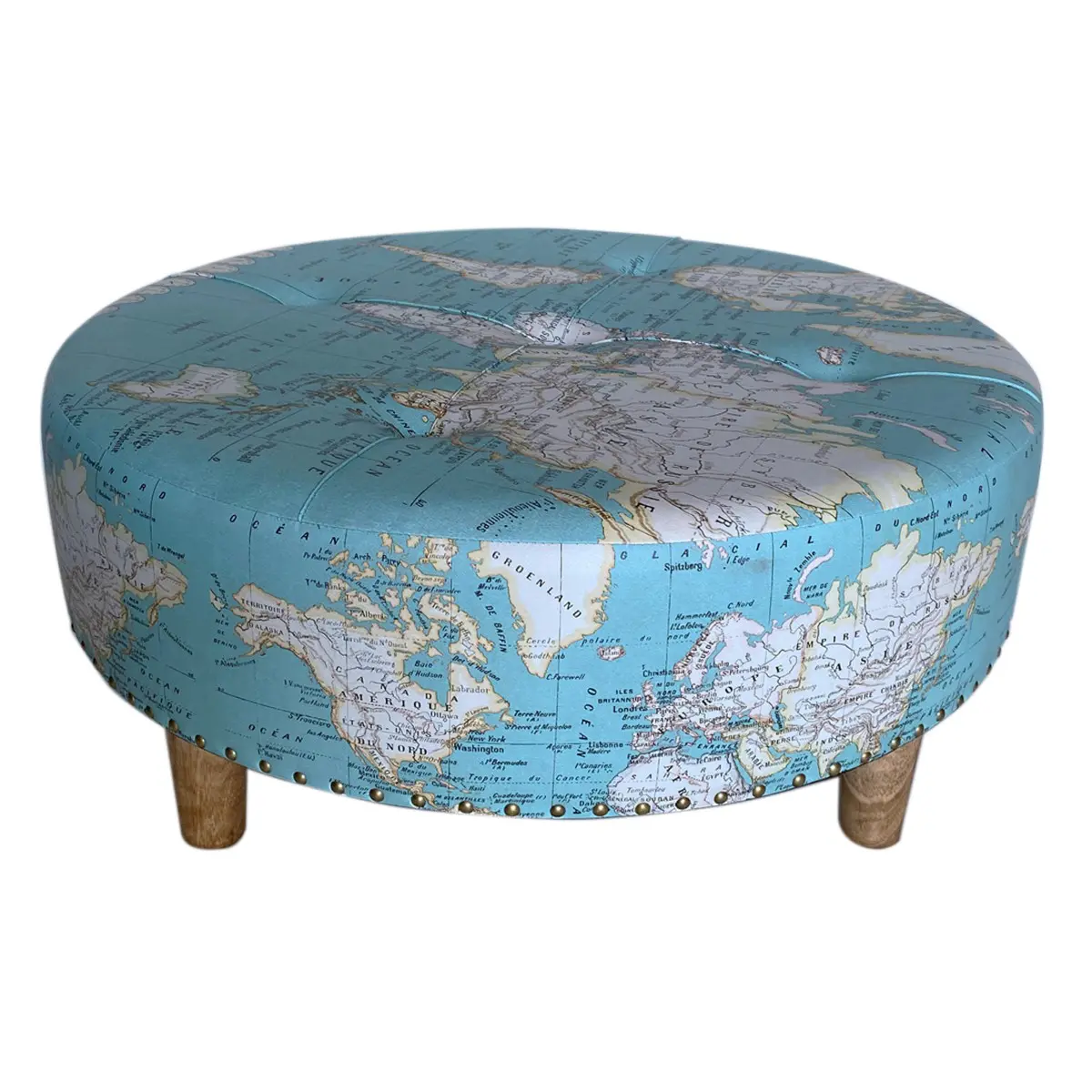Taburete decorativo mapamundi de MDF y PVC