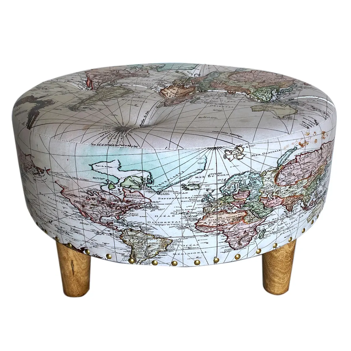 Taburete decorativo World Map de MDF y PVC de 60 cm