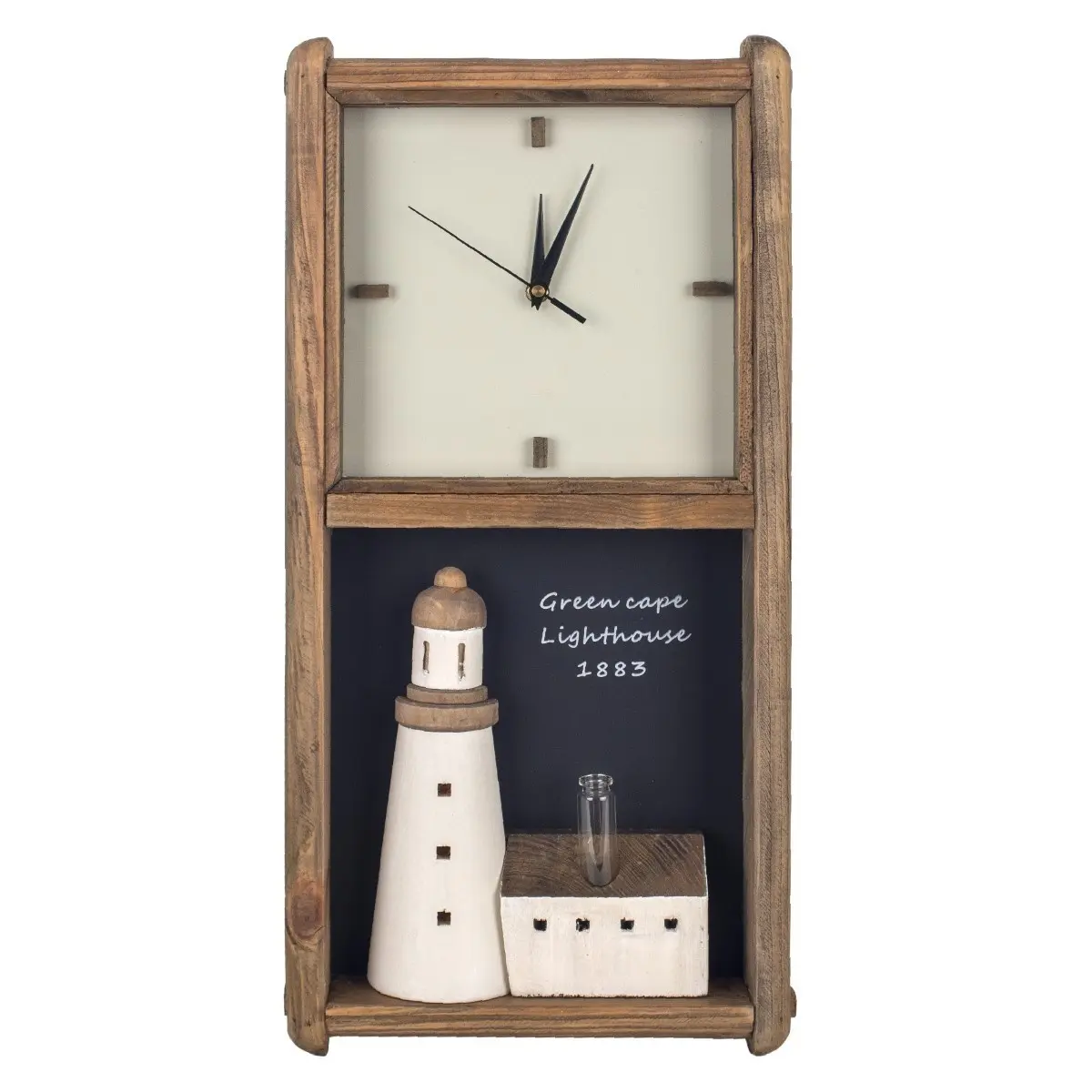 Reloj de pared con diseño de faro de madera