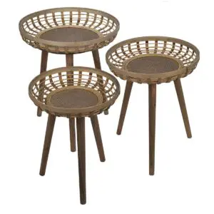 Set de 3 mesas auxiliares de ratán estilo natural