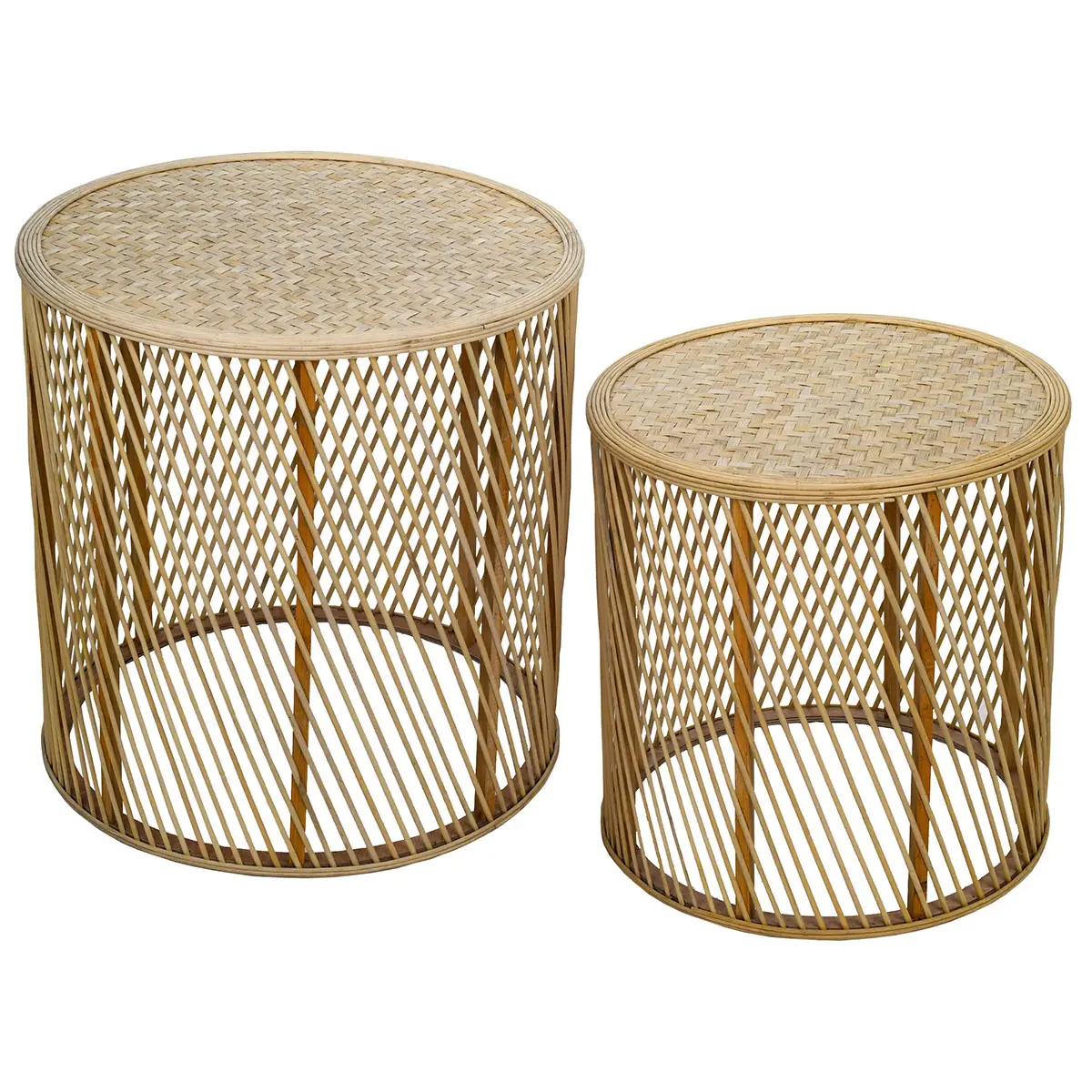 Set de 2 mesas auxiliares de bambú estilo natural