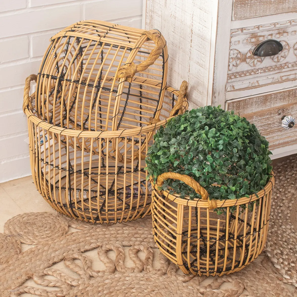 Set de 3 cestas naturales, detalle