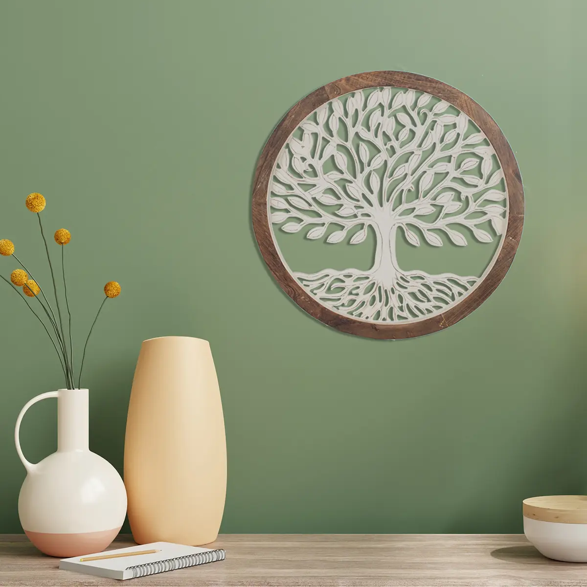 Adorno pared árbol vida madera mango 63 cm vista 3