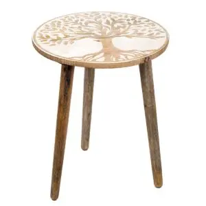 Mesa auxiliar árbol de la vida de madera de mango