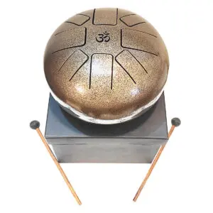 Tambor marrón decorativo de metal con caja de regalo