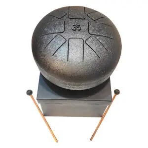 Tambor negro decorativo de metal con caja de regalo