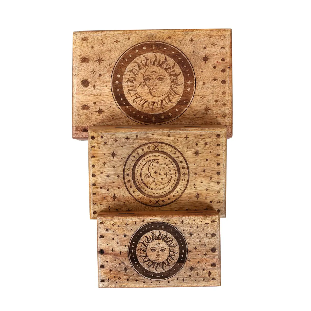Set de 3 cajas decorativas Sol y Luna de madera