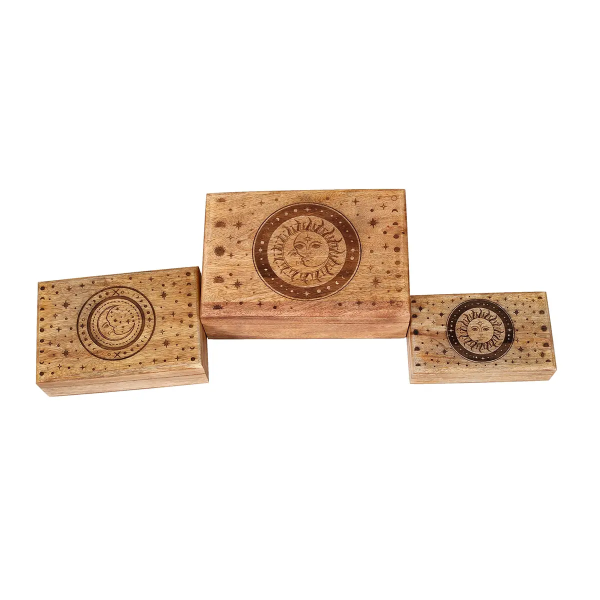 Cajas decorativas de madera Sol y Luna