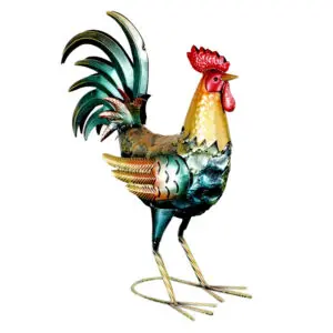 Figura decorativa de gallo de metal estilo rústico