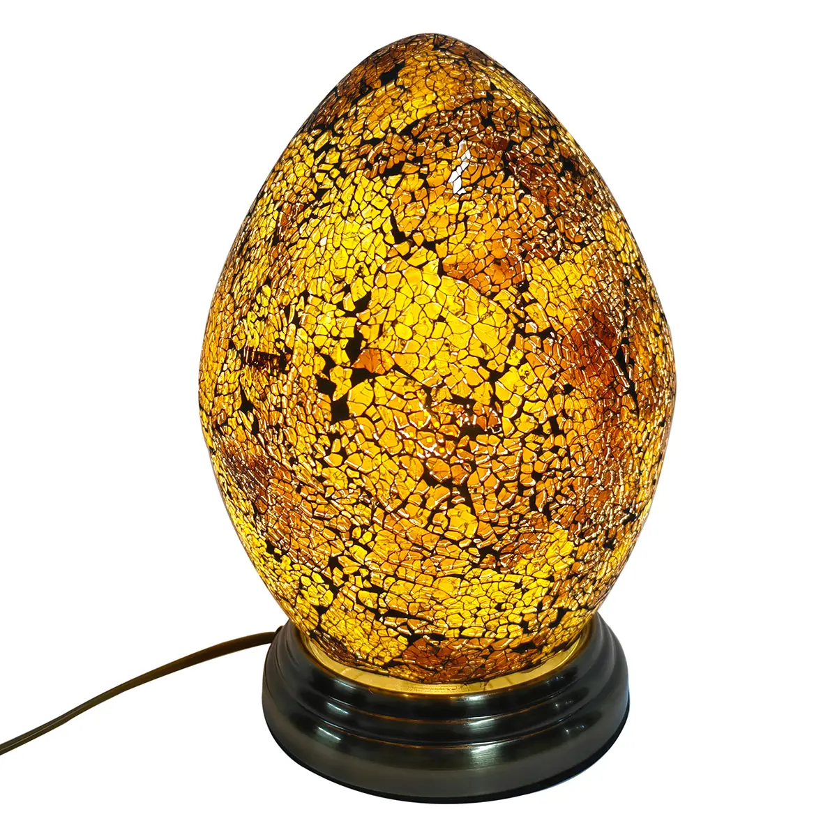 Lámpara huevo ámbar vidrio metal 27 cm