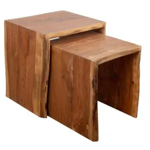 Set de 2 mesitas auxiliares de madera de acacia estilo bohemio