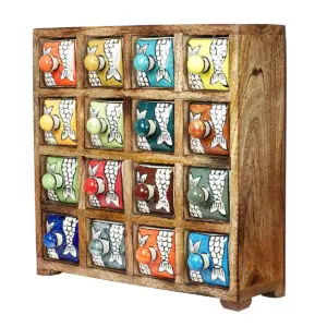Especiero de madera y cerámica con 16 cajones 29,5 x 11 x 29,5 cm