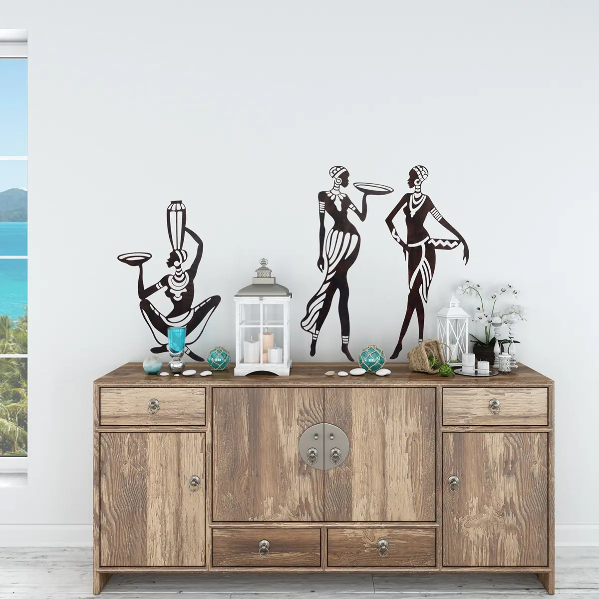 Set 3 adornos pared africanas metal vista 2