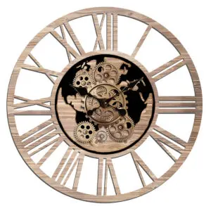 Reloj de pared con engranajes móviles de MDF y metal