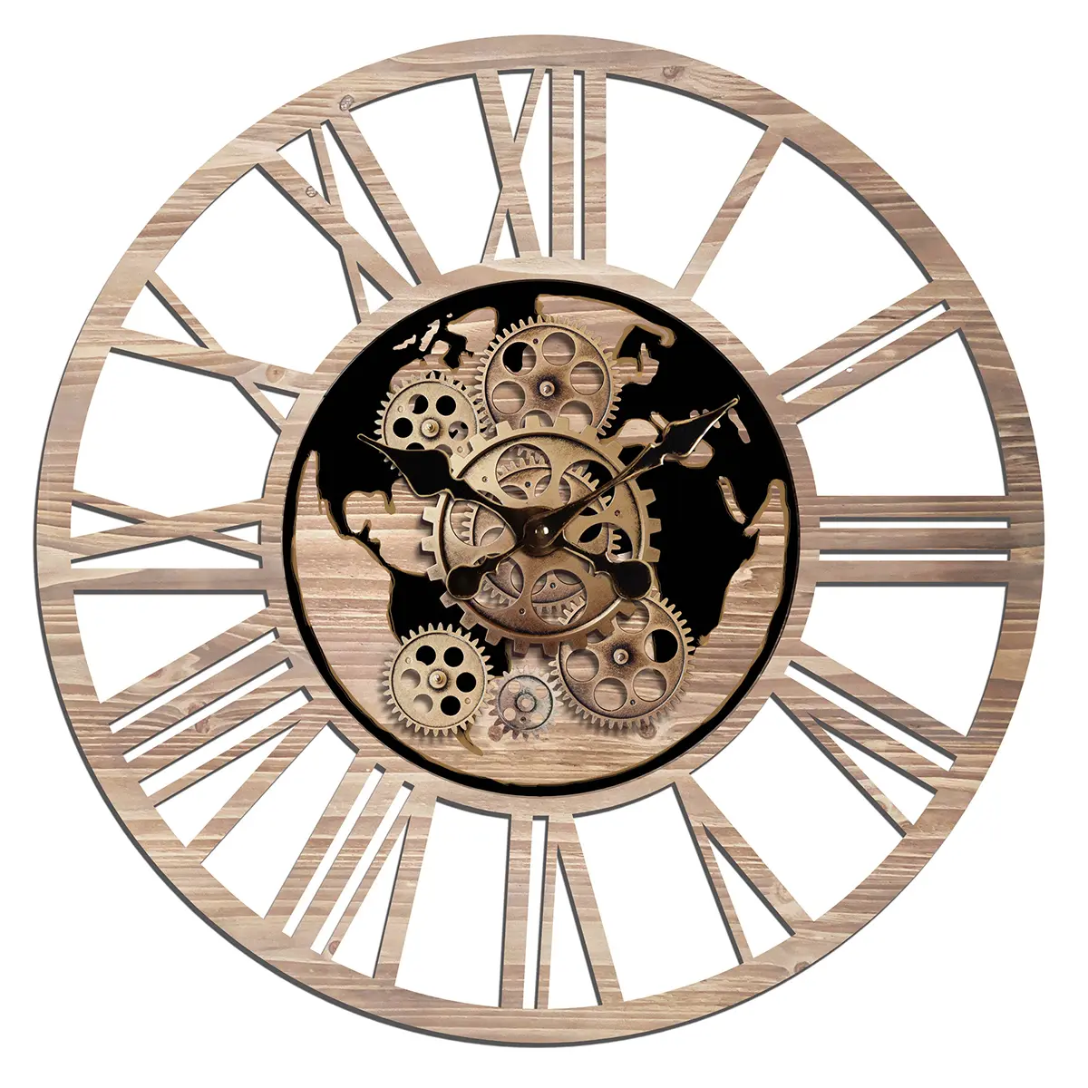 Reloj de pared con engranajes móviles de MDF y metal