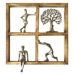 Adorno pared figuras árbol aluminio madera