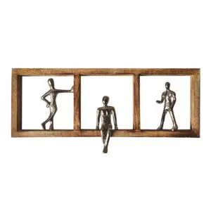 Adorno de pared de figuras en aluminio y madera de mango
