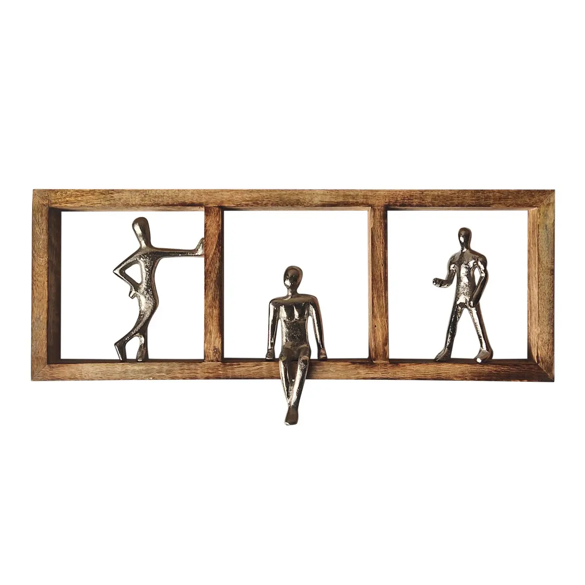 Adorno de pared de figuras en aluminio y madera de mango