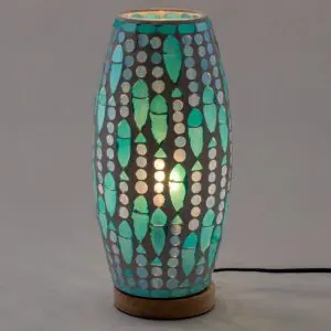 Lámpara mosaico de vidrio y madera