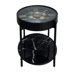 Mesa auxiliar con reloj de engranajes de metal