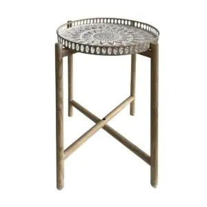 Mesa auxiliar de metal y madera