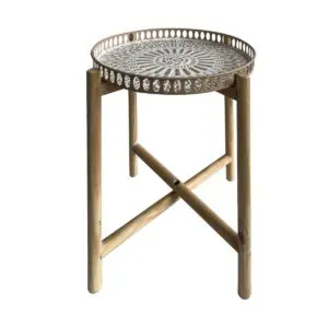 Mesa auxiliar metal madera 59 cm