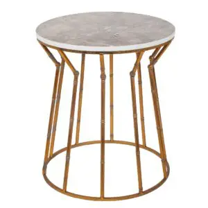 Mesa auxiliar de metal y madera 55 x 49 x 49 cm color dorado