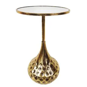 Mesa auxiliar dorada de metal y cristal